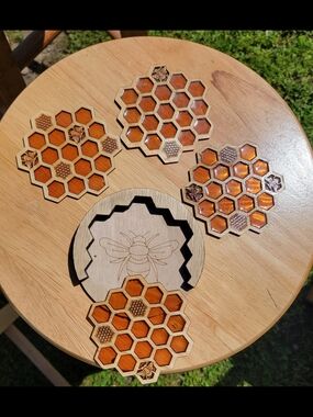 Bee and Honey Comb Wooden coasters for drinks